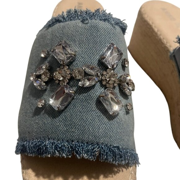 Anne Klein Crystal Denim Embellished Platform Espadrille Sandals Size 9.5 NIB - Picture 3 of 11